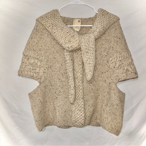 Anthropologie Far Away From Close Wool Oatmeal Cream Hooded Knit Cardigan - Picture 2 of 8